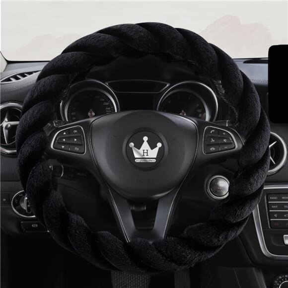 Luxury Fluffy Winter Car Steering Wheel Cover for Women Soft Warm Plush Cute - Picture 1 of 8